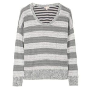 Eileen Fisher - Coastal Beach Asthetic 2 Layer Linen Strip Top, Grey White Med